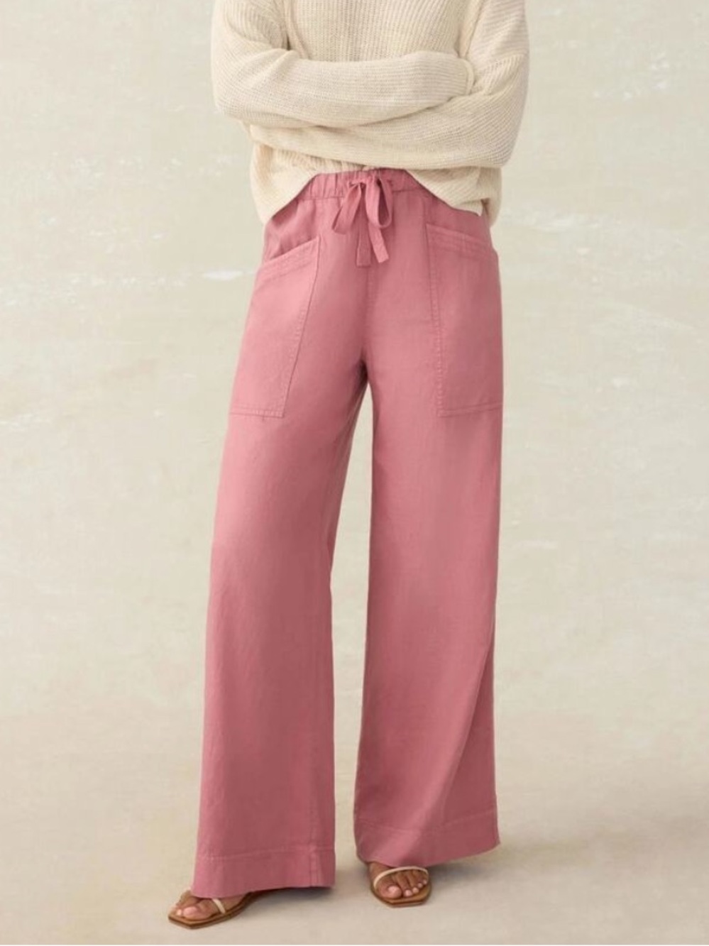 Faherty Topanga Drape Pant Drawstring Organic Cotton Withered Rose Wide Leg
